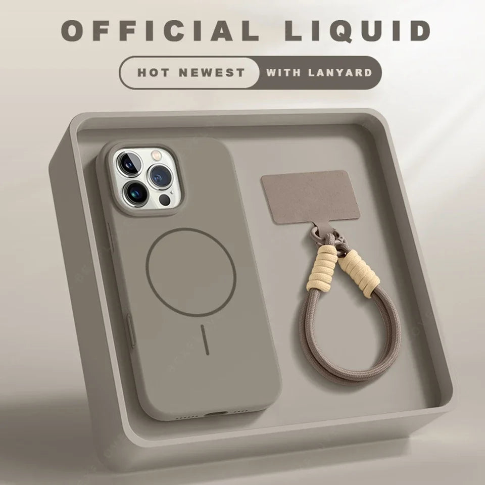 Magnetic Silicone Case with Lanyard for iPhone 11–16 Pro Max (MagSafe Compatible)