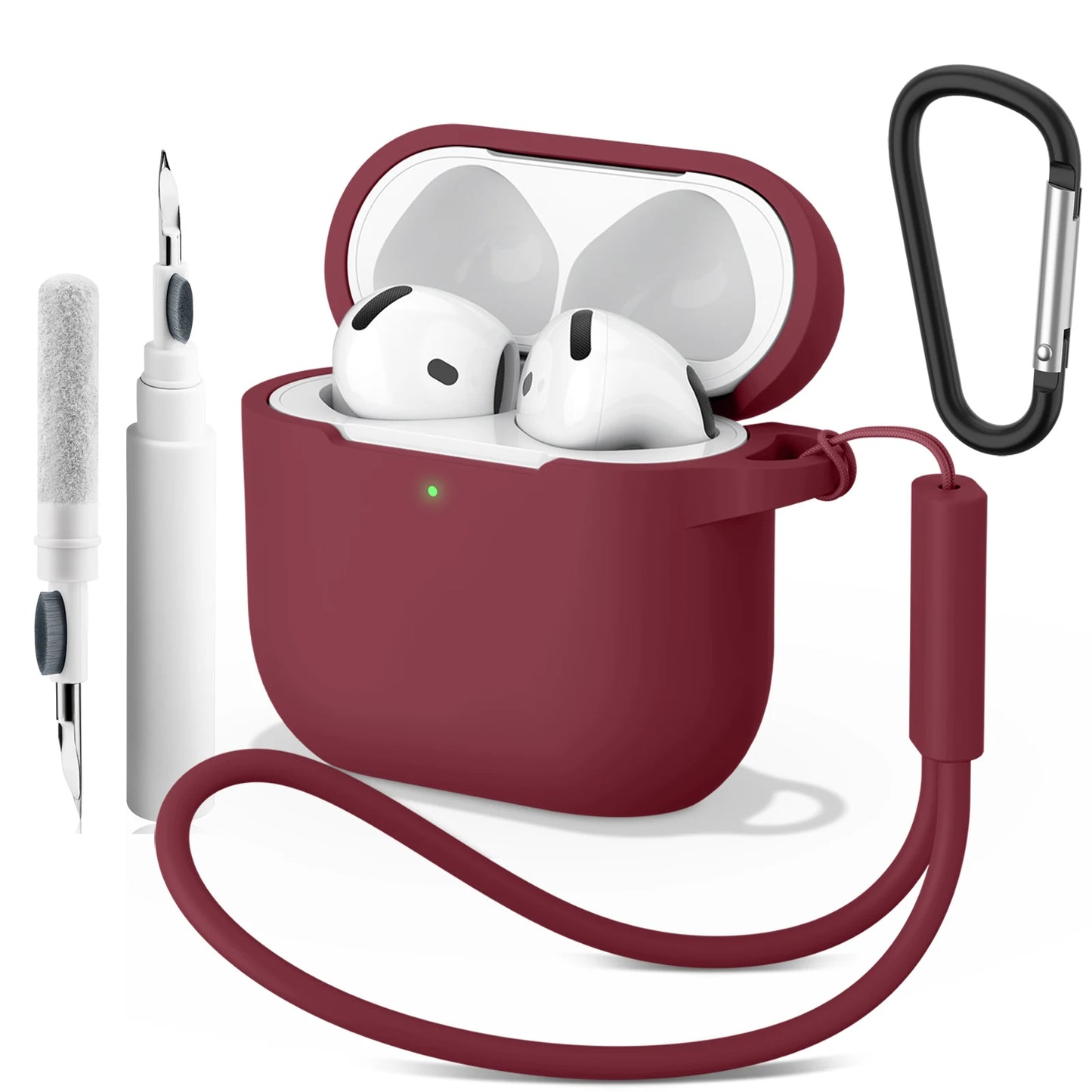 Soft Silicone Protective Case for AirPods 4 – With Strap & Clip
