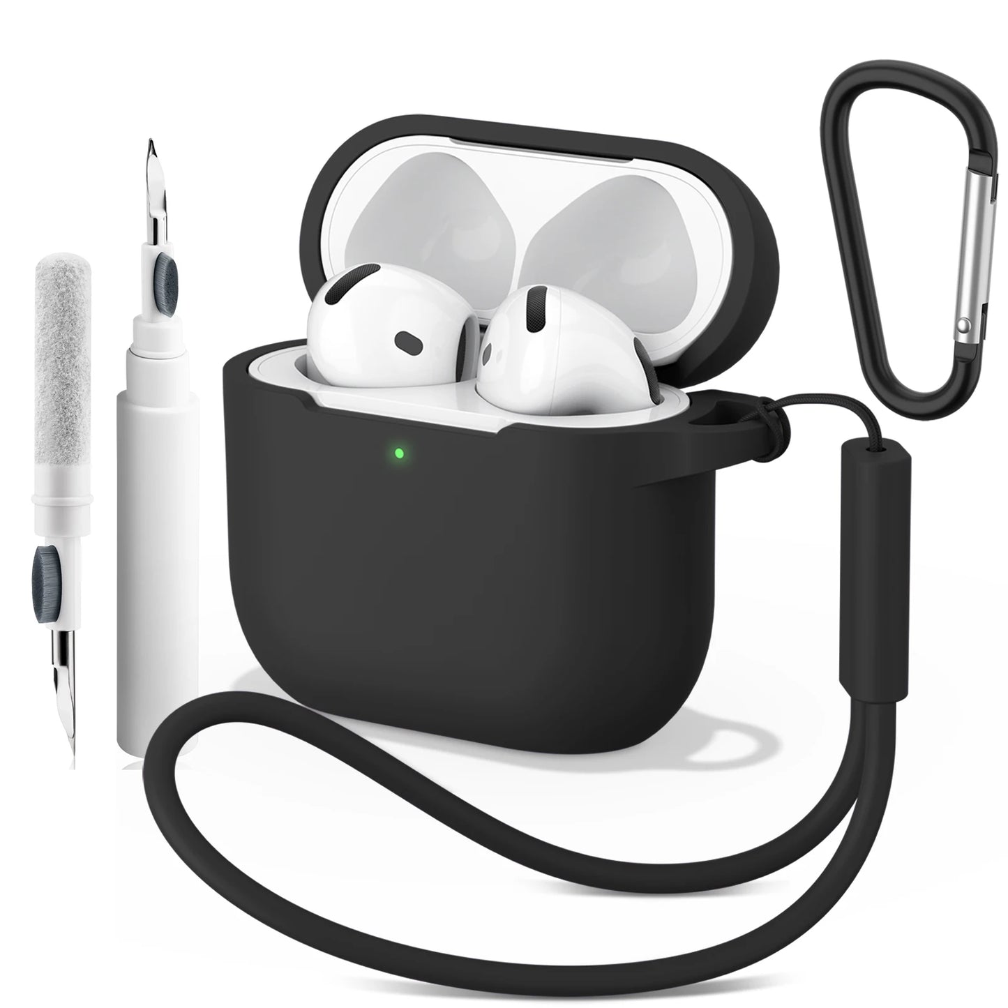 Soft Silicone Protective Case for AirPods 4 – With Strap & Clip