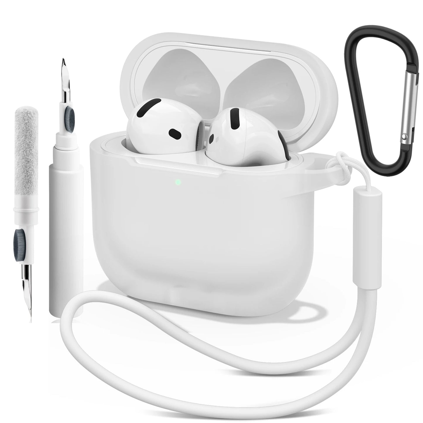 Soft Silicone Protective Case for AirPods 4 – With Strap & Clip