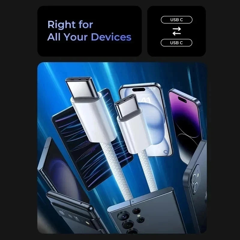 60W PD Fast Charging USB-C to USB-C Braided Cable (1m)