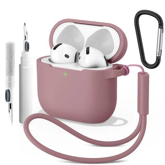 Soft Silicone Protective Case for AirPods 4 – With Strap & Clip
