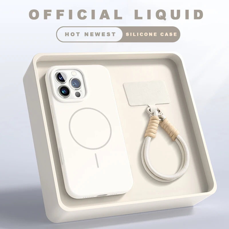 Magnetic Silicone Case with Lanyard for iPhone 11–16 Pro Max (MagSafe Compatible)