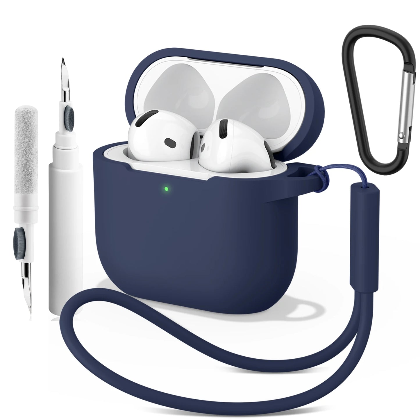 Soft Silicone Protective Case for AirPods 4 – With Strap & Clip