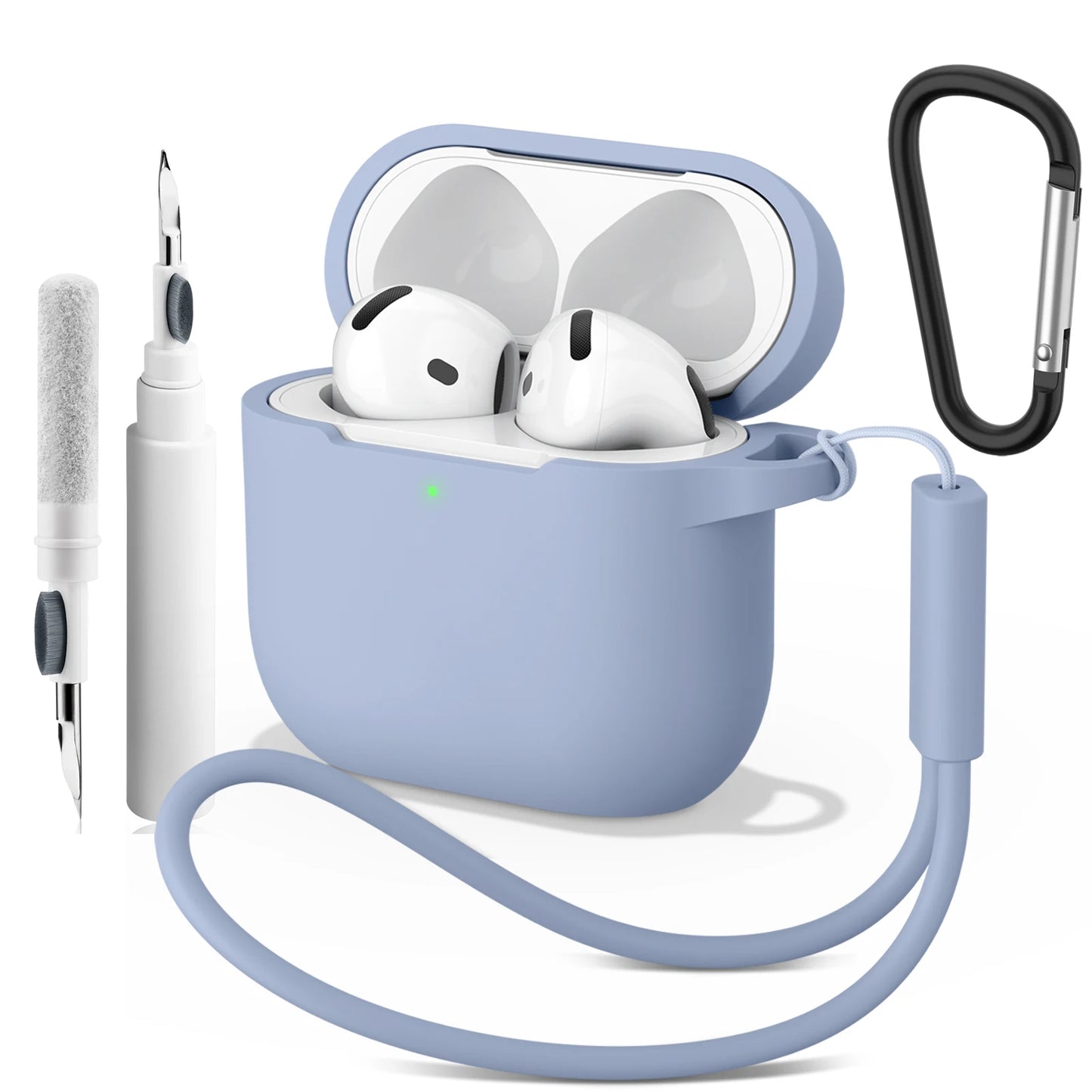 Soft Silicone Protective Case for AirPods 4 – With Strap & Clip