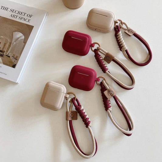 Elegant Silicone AirPods Case with Woven Leather Strap