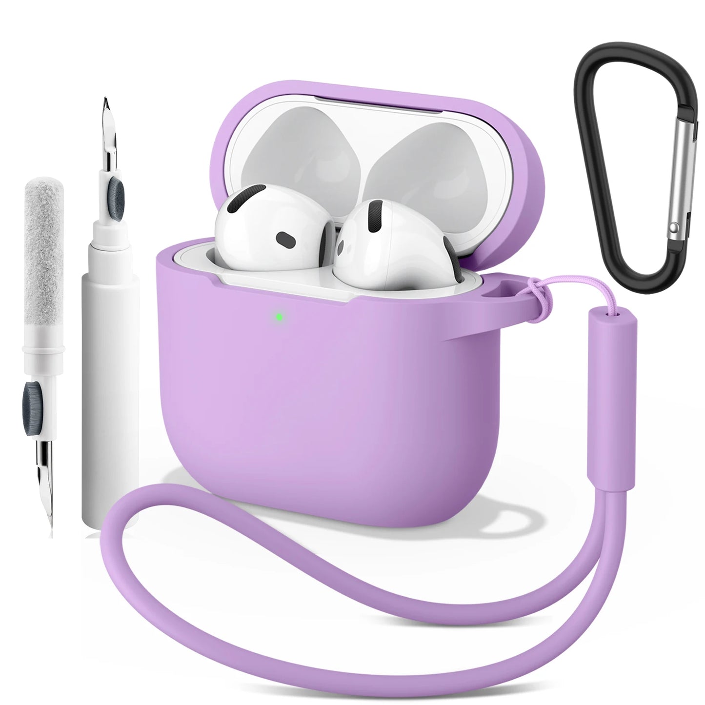 Soft Silicone Protective Case for AirPods 4 – With Strap & Clip