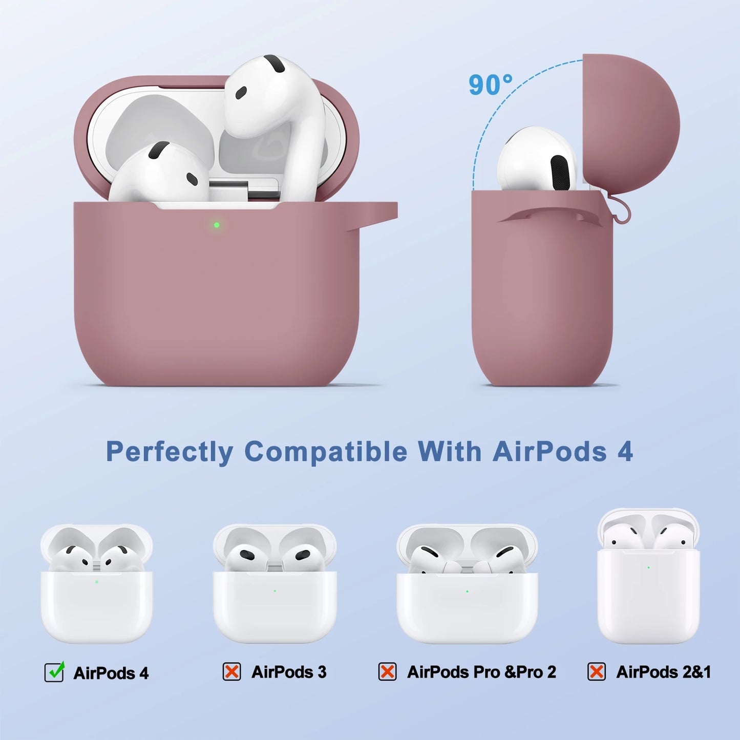 Soft Silicone Protective Case for AirPods 4 – With Strap & Clip