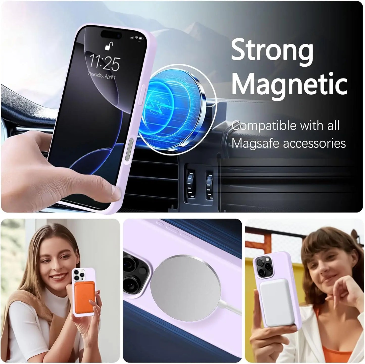 Magnetic Silicone Case with Lanyard for iPhone 11–16 Pro Max (MagSafe Compatible)