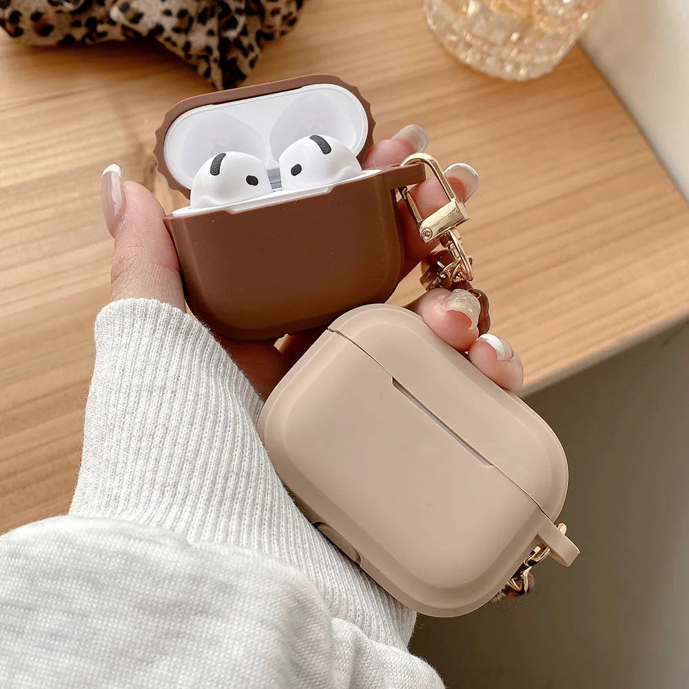 Silicone Case with Leopard Heart Charm for AirPods – Milk Tea Color Series