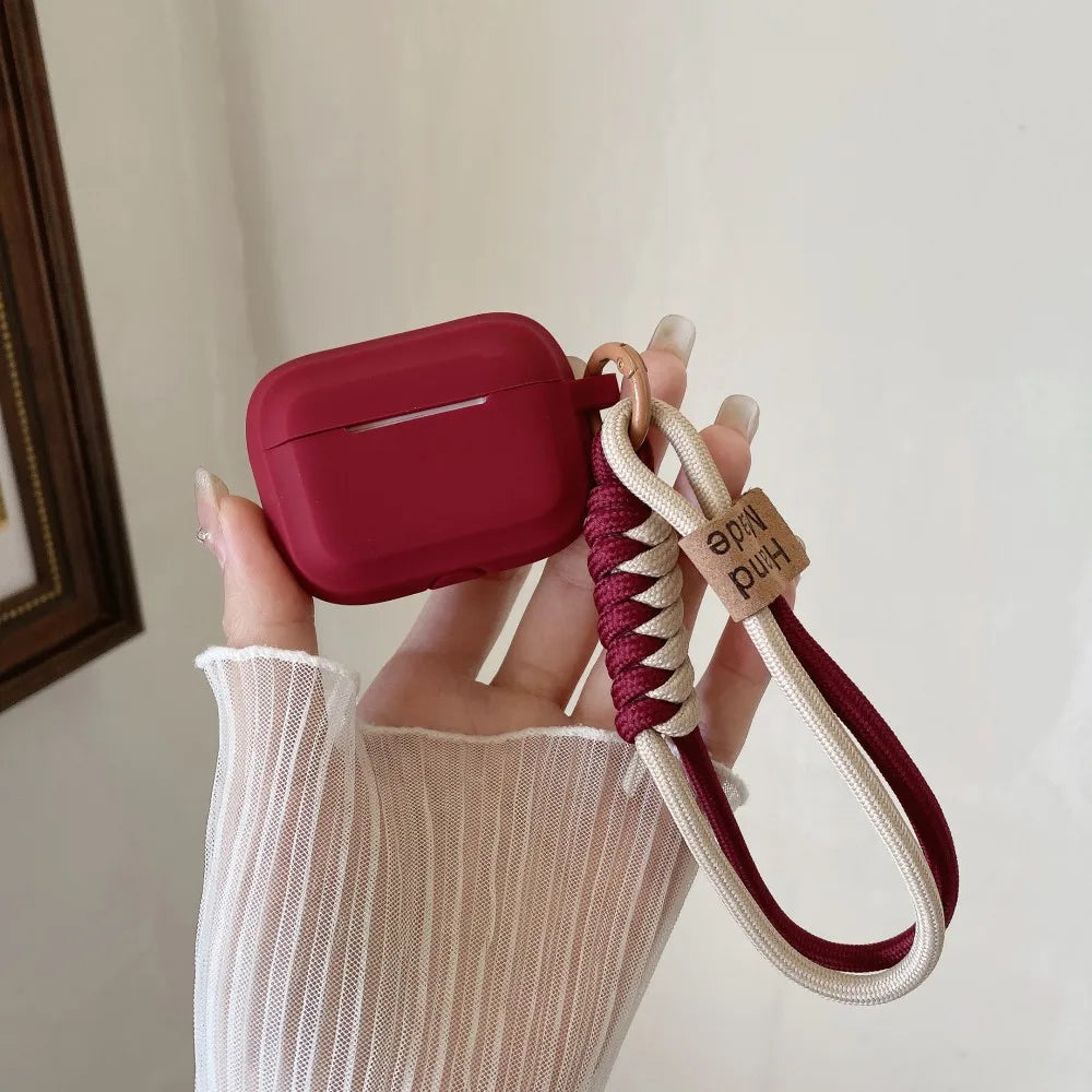 Elegant Silicone AirPods Case with Woven Leather Strap
