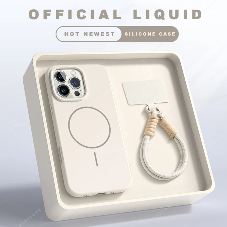 Magnetic Silicone Case with Lanyard for iPhone 11–16 Pro Max (MagSafe Compatible)