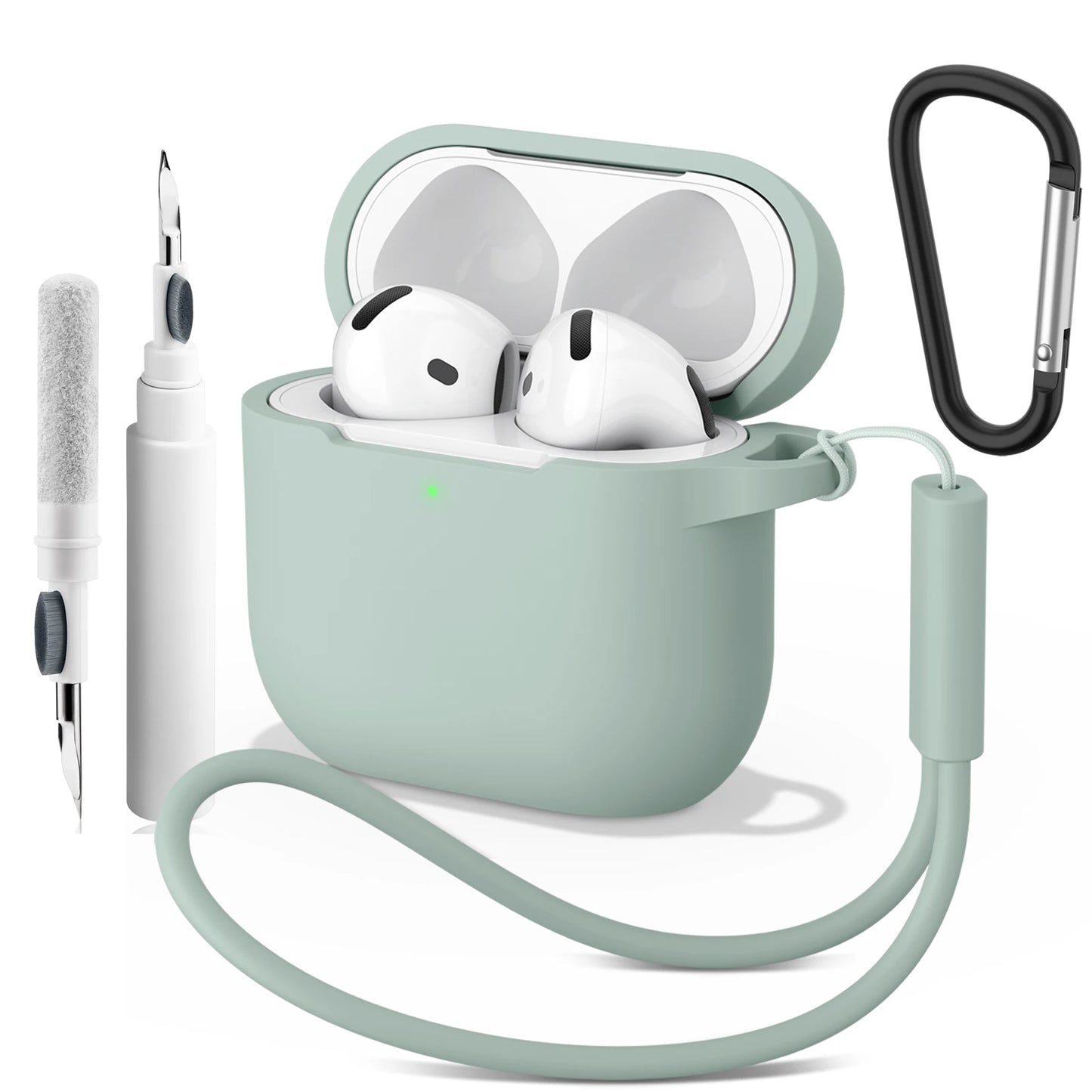 Soft Silicone Protective Case for AirPods 4 – With Strap & Clip