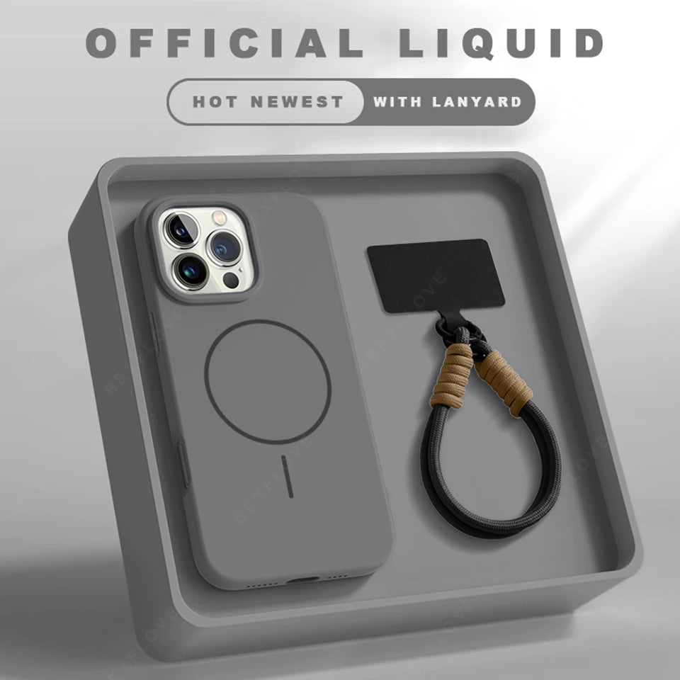 Magnetic Silicone Case with Lanyard for iPhone 11–16 Pro Max (MagSafe Compatible)