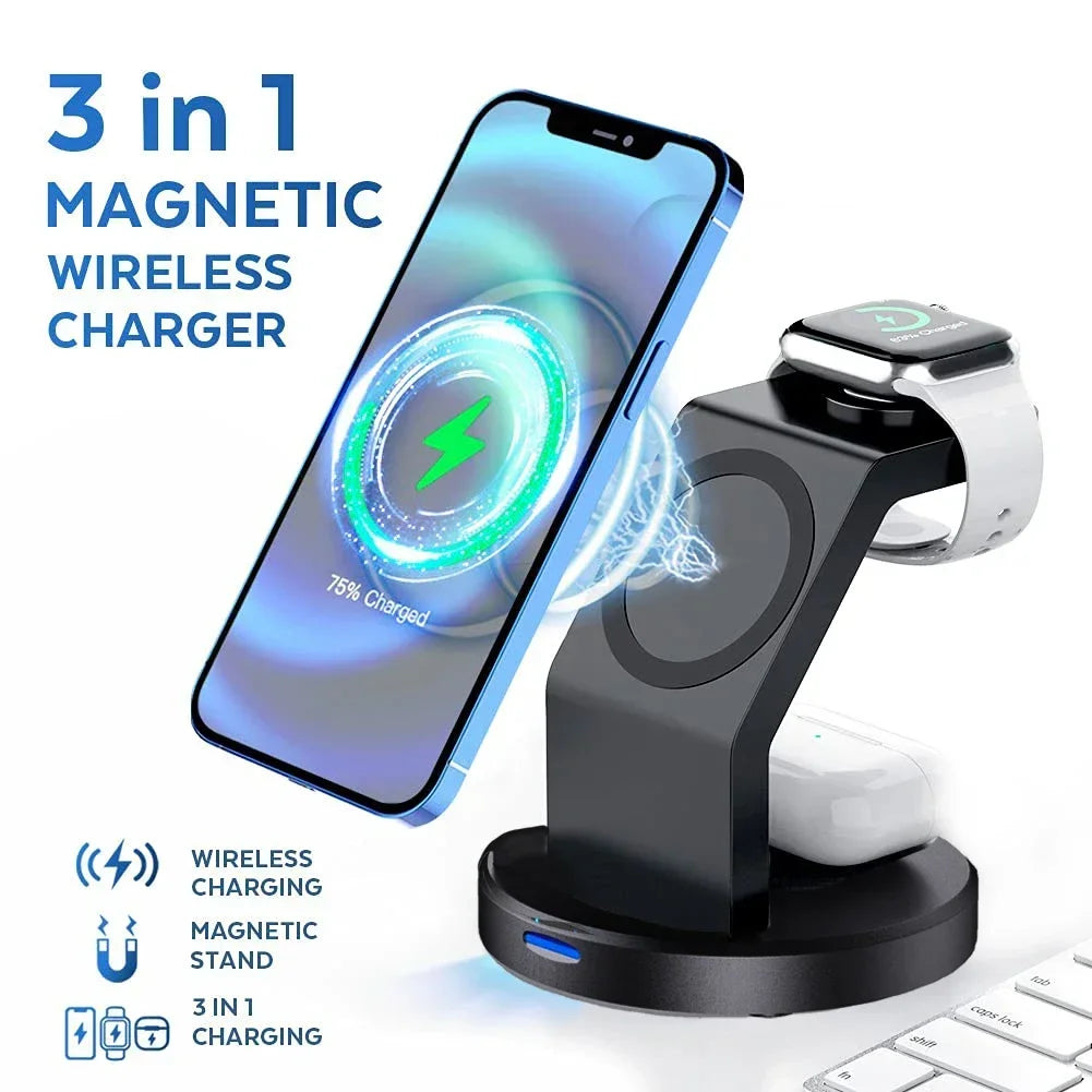 3‑in‑1 Magnetic Wireless Charging Station for iPhone, Watch & AirPods