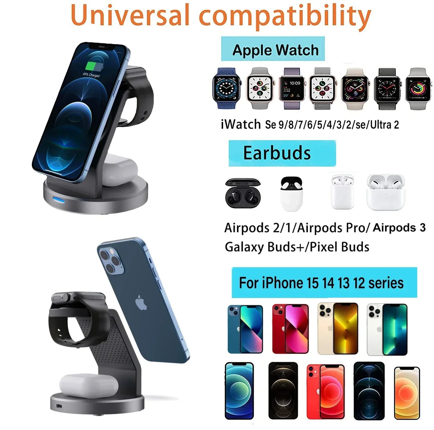 3‑in‑1 Magnetic Wireless Charging Station for iPhone, Watch & AirPods