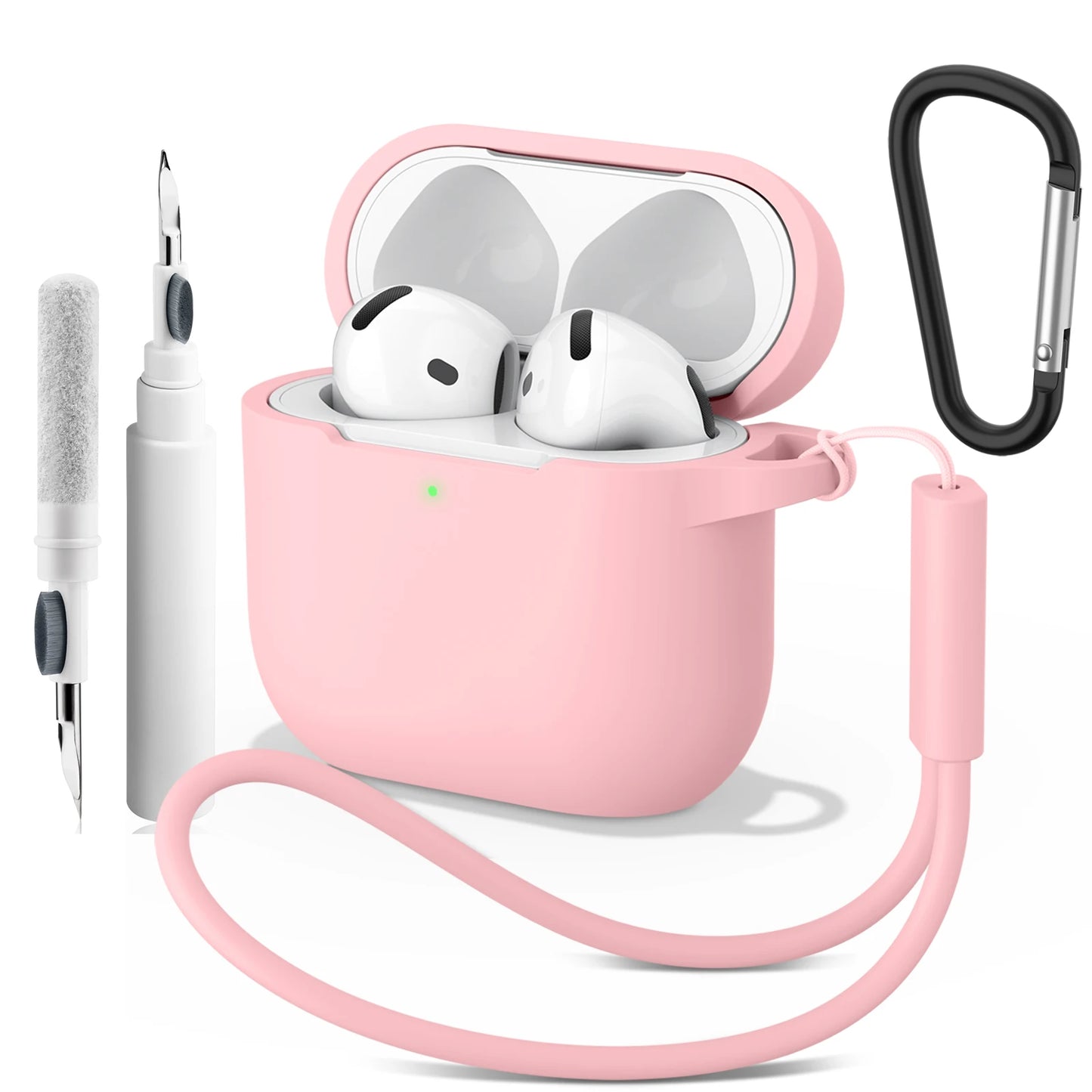 Soft Silicone Protective Case for AirPods 4 – With Strap & Clip