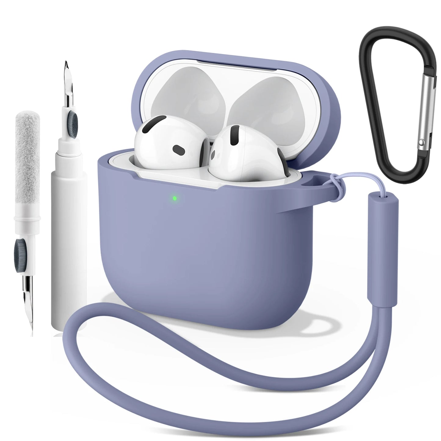 Soft Silicone Protective Case for AirPods 4 – With Strap & Clip