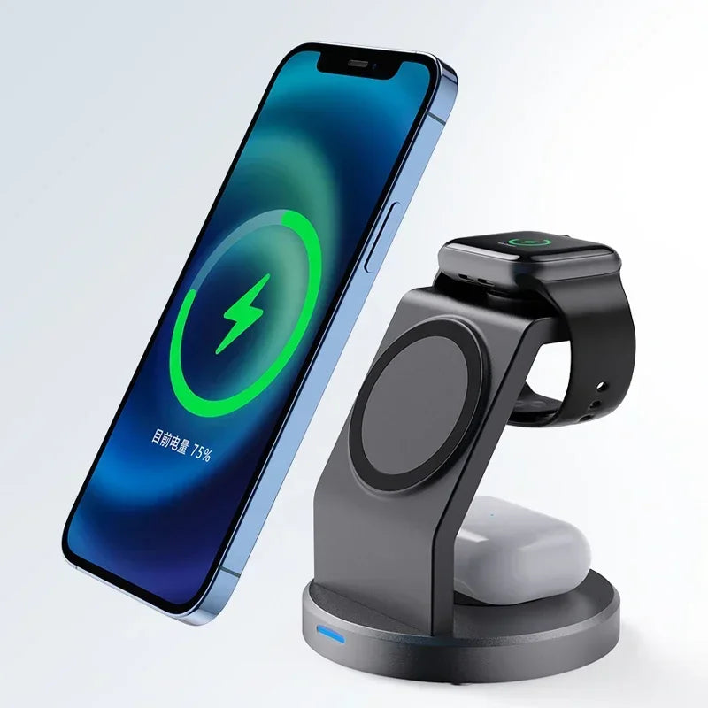 3‑in‑1 Magnetic Wireless Charging Station for iPhone, Watch & AirPods