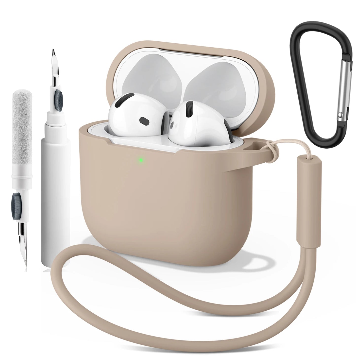 Soft Silicone Protective Case for AirPods 4 – With Strap & Clip
